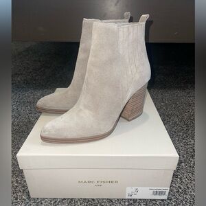 Marc Fisher Alva Pointy Toe Boot in Light Natural Suede